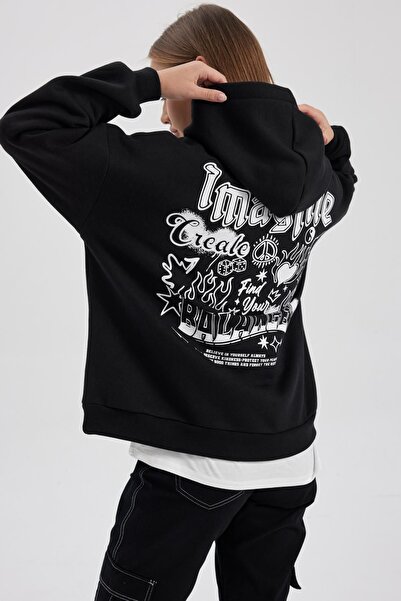 DeFacto Голям суичър с щампа на гърба и качулка - B2097ax23wn