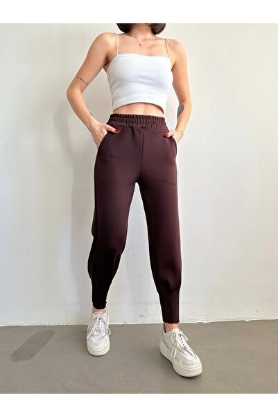 BEJNA Women's Brown High Waist Leg Pleated Pants