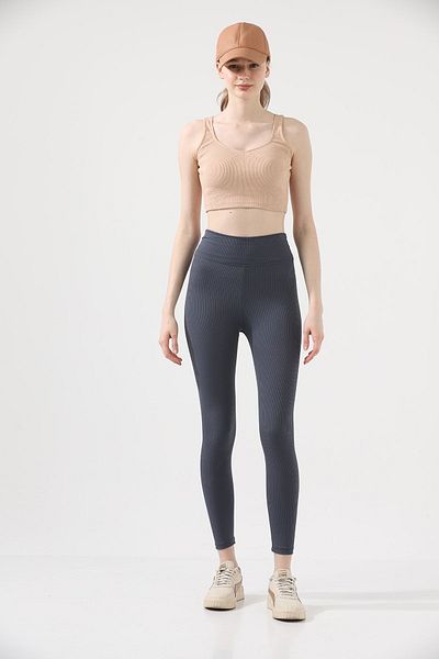 BEJNA Anthrazitfarbene gerippte Strumpfhose mit hoher Taille für Damen