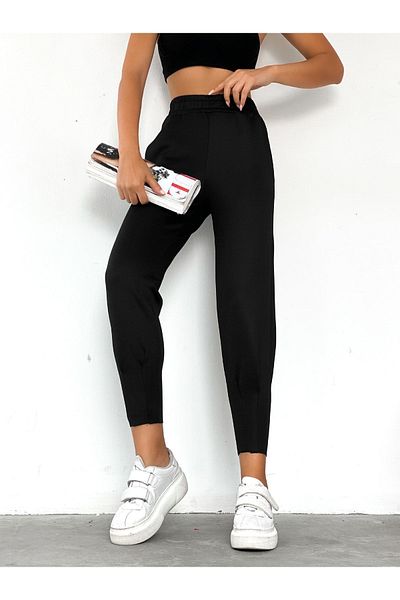 BEJNA Women's Black High Waist Pleated Trousers