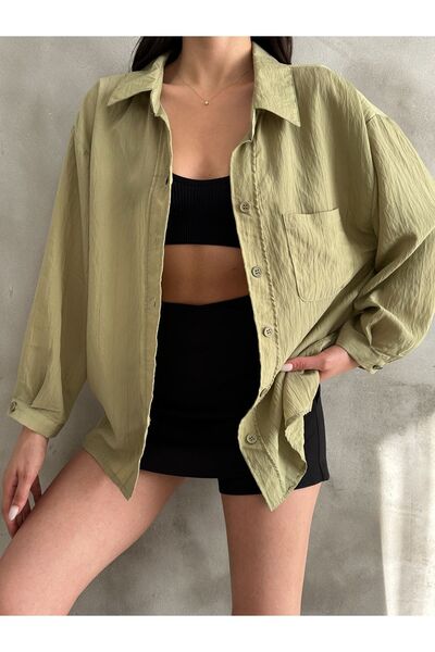 BEJNA Khaki Color Women's Oversize Corduroy Shirt