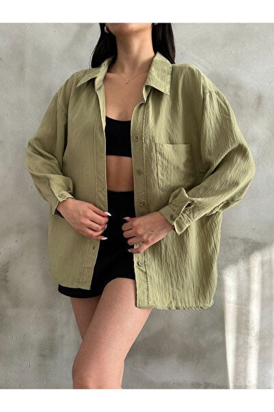 BEJNA Khaki Color Women's Oversize Corduroy Shirt