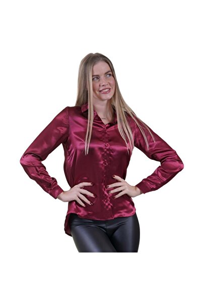 Exve Exclusive Claret Red Lightly Flowing Back Gusseted Satin Woven Women's Shirt