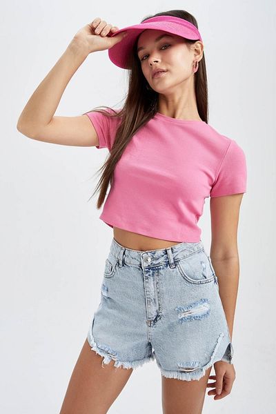 DeFacto Slim Fit κοντομάνικο Crop T-shirt - Coool T9631az22sm