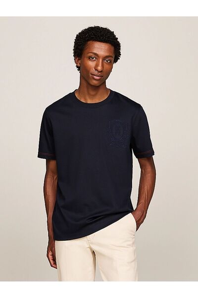 Tommy Hilfiger Erkek Dokuma Kumaş Kısa Kol Düz Model Lacivert T-Shirt MW0MW35...