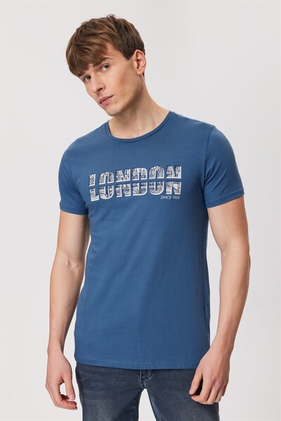 Lee Cooper Erkek Indigo T-Shirt - O Yaka, Pers