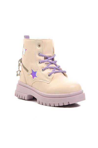 pepino 1525-P Beige-Lilac Girls' Boots - With Fleece Inside