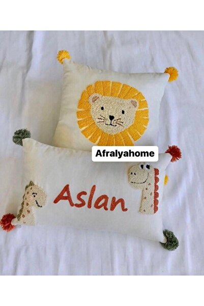 afralya home Isme Özel Bebek Yastığı /punch Nakışı Dekoratif Yastık Kılıfı /t...