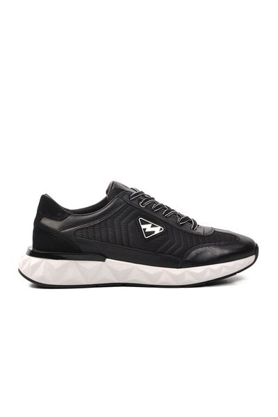 MARCOMEN Black White Genuine Leather Men's Sneakers
