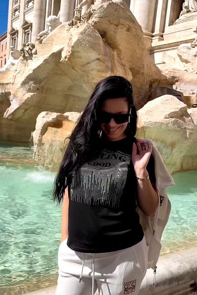 RICH GLAM Crystal Stone Plus Size Crew Neck Short Sleeve Cotton Stylish Women's T-Shirt T-Shirt
