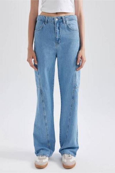 DeFacto Pantaloni jeans cu talie înaltă, cu picioare largi, anii 90 - 100% bumbac A8985ax23au