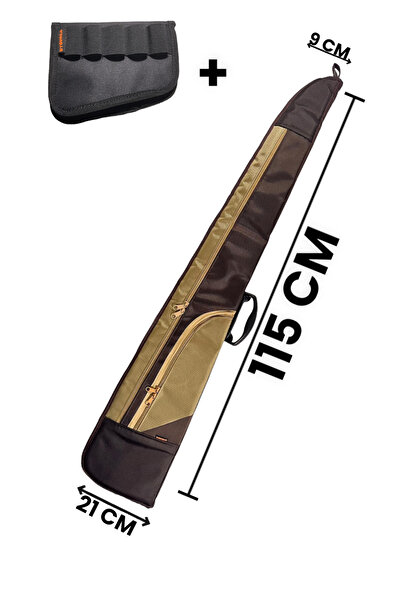 UYĞURCA Kahverengi Lüks Tüfek Kılıfı + Dipçik Fişekliği - 115 cm - Su Geçirmez