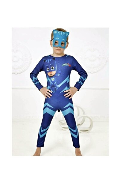 Sole Baskılı Pijamaskeliler Kedi Çocuk Kostümü Maskesi Ile...