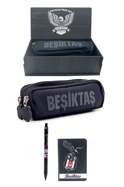 Beşiktaş Ξύλινη μολυβοθήκη 2 τεμαχίων - Σετ δώρου γραφικής ύλης πρωτότυπο