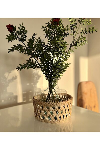 afralya home Hasır Saksılık Yuvarlak Çok Amaçlı Sepet Saksılık Çap Hasır El Y...
