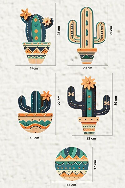 UNT Set de 5 cactus colorați, ornament de decorare a peretelui, pictură decor...
