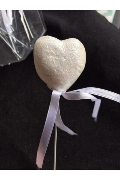 GÜVEN Kalp Çubuk Beyaz Renk Simli Köpük Doğum Günü Parti Süs 2 Adet