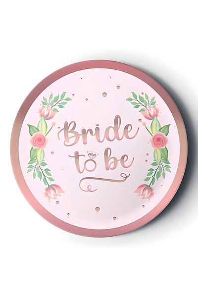 DÜVENCİ TİCARET 8-Piece Cardboard Plate Gilded Rose Bride To Be