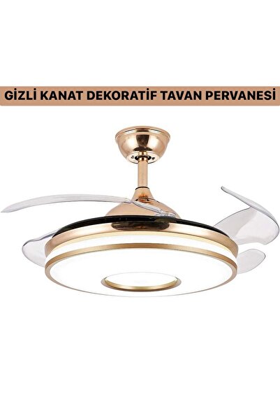 End Gizli Kanat Led Aydınlatmalı Dekoratif Tavan Pervanesi Uzaktan Kumandalı