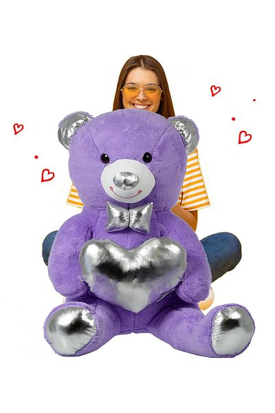 Sole 140 Cm Plush Bear with Silver Bow Tie - Heart Holding, Special Series Gift for Lover