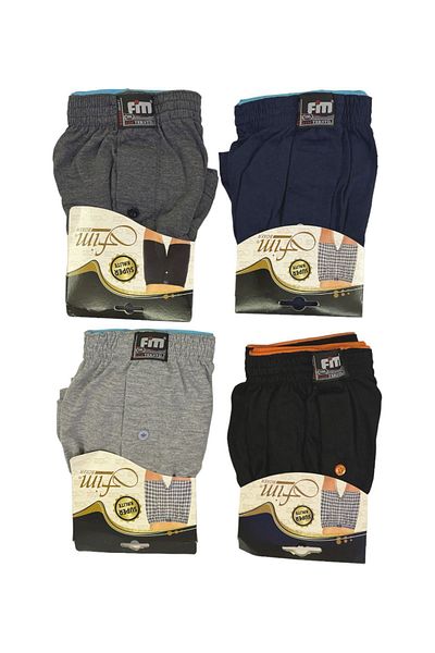 FİM GOLD Men's Boxers 4 Pack Black, Gray, Smoke, Navy Blue Wide Fit Large Size Boxers
