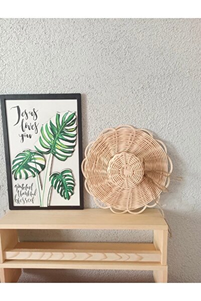 afralya home Rattan, Hasır, Rafya, Rattan Duvar Dekorasyon Dekoratif Şapka Du...
