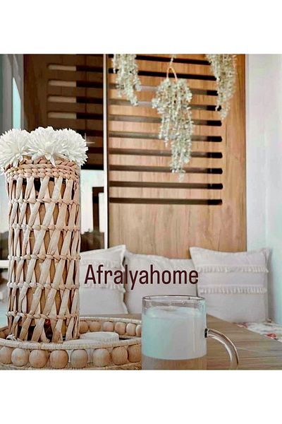 AFRALYAHOME Ψάθινη θήκη για κουτάλια 25 εκ. - Οργανωτής πολλαπλών χρήσεων Pampas Vase Flower Pot