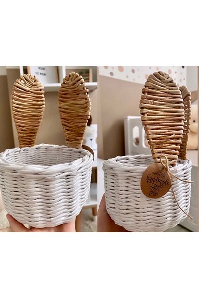 AFRALYAHOME Rattan Bamboo Wicker Basket - Baby and Kids Room Decorative Eared Rabbit Basket Organizer