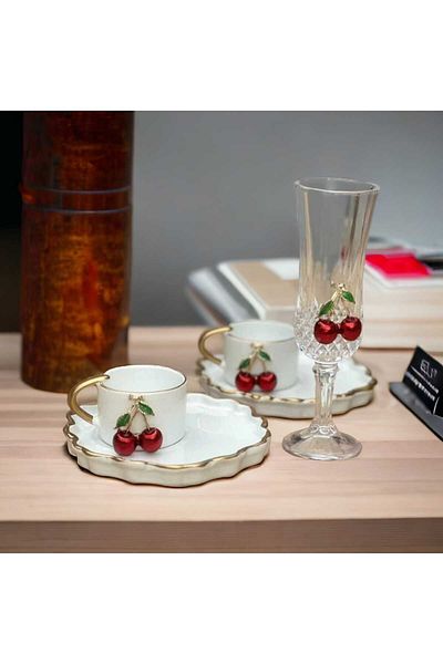 ariana sytle 2-Person 4 Piece Arges Cherry Turkish Coffee Cup Set