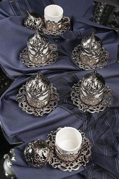UCR Copper Plated Silver Coffee Cup Set for 6 People