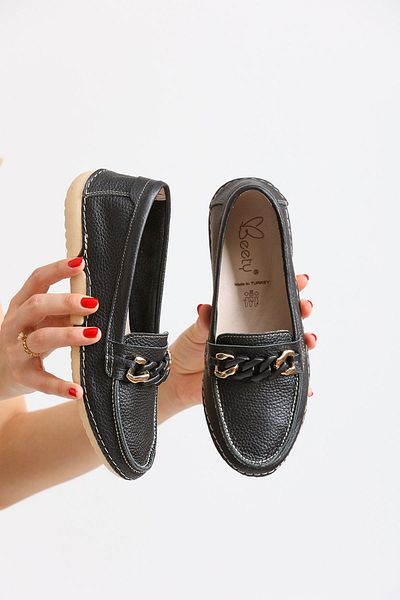 en7 Loafer de damă din piele naturală - By173 piele neagră