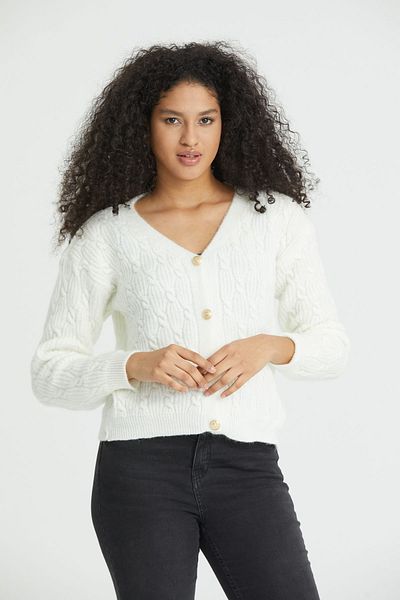 Nopen Knitwear Cardigan de damă, cu nasturi, din aur alb