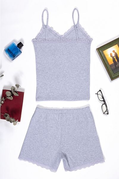 macharelbasic Patterned Women's Crop Tank Top and Shorts Set