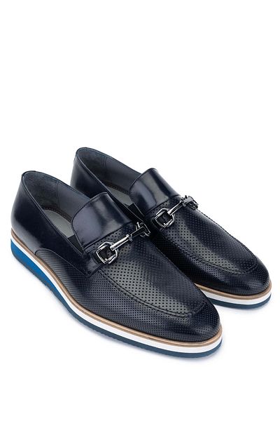 Tamer Tanca Navy Blue Genuine Leather Men's Loafer Shoes