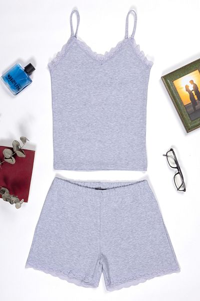 macharelbasic Patterned Women's Crop Tank Top and Shorts Set