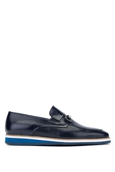 Tamer Tanca Navy Blue Genuine Leather Men's Loafer Shoes