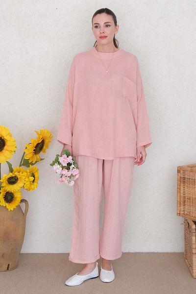 Ceylan Otantik Pink Muslin Set - Casual and Comfortable