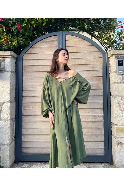 ki-nua studio Reversible Lace-up Balloon Sleeve Dress