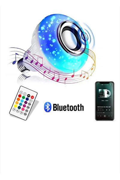 qasul Bluetooth Hoparlör Led Akıllı Ampul Lamba 12 Renk Kumandalı Beyaz bBuetooth