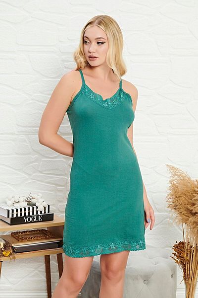 MyBen Women's Combed Cotton Fabric Sea Green Lace Tunic Nightgown kry017