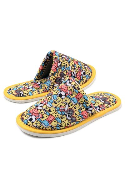 Chochili Papuci de casă cu talpă moale, unisex, galbeni, cu emoji