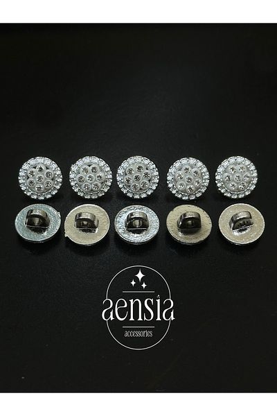 aensia White Stone meTallizeD Plastic Shirt Button - Silver Center ArounD, 1.27 Cm - Pack of 10