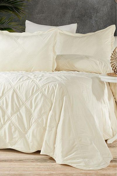 Çeyiz Diyarı Toyo Velvet Luxury Bedspread - Double, Cream