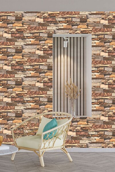 İnci Concept 7076 Popüler Kahverengi Taş Desen Duvar Kağıdı 5 M²