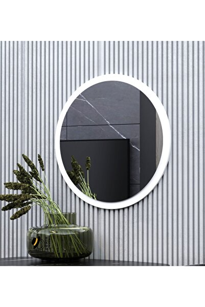 DEMİR DİZAYN Dekoratif Yuvarlak Ayna Beyaz 60 Cm Antre Hol Wc