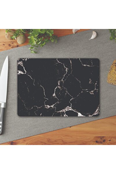 DreamHomes لوح تقطيع زجاجي منقوش بالرخام الأسود - 25x35