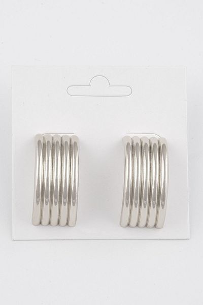 Ervalina 5 Rows Curved Pair Earrings Silver Color