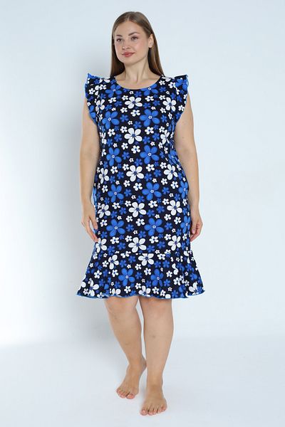İntensive Navy Blue 100% βαμβάκι - Φόρεμα μεγάλου μεγέθους με τσέπες και λουράκια με βολάν