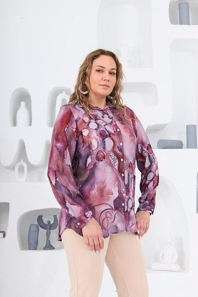 RMG Plus Size Patterned Plum Shirt