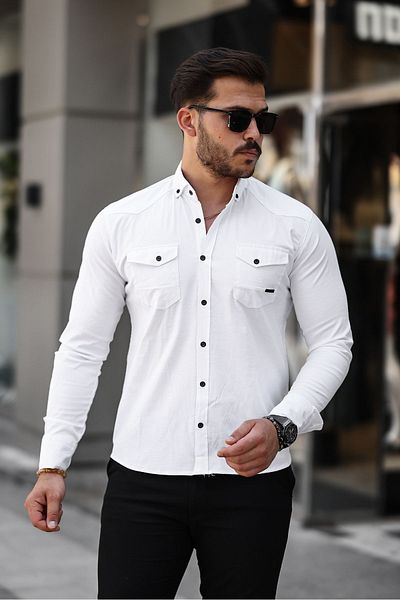 GOOD FASHION Double Pocket Slim Fit Men's Shirt